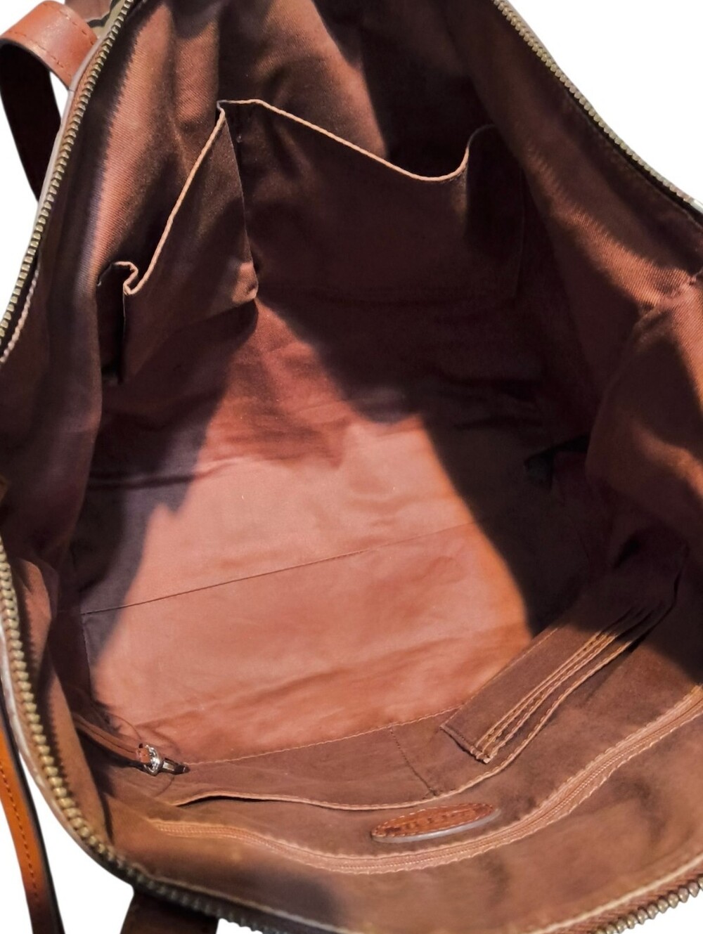 Fossil Sydney Shopper Tote Cognac Brown Leather Zip Top Carryall Pocket Organize - Picture 7 of 9